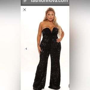 Fashion Nova Black Sparkling Jumpsuit with Sweetheart Neckline